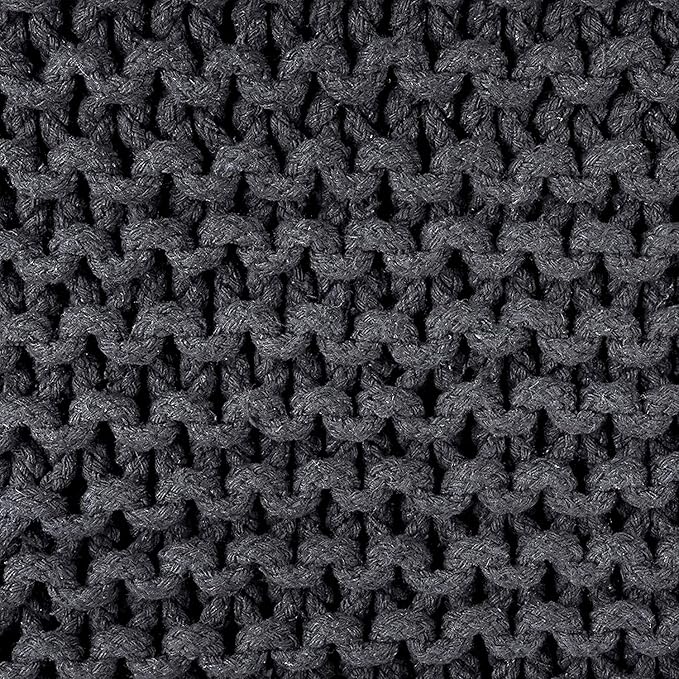 REDEARTH Cube Pouf Foot Stool Ottoman - Hand Knitted Coffee Table - Cotton Cord Boho Pouffe - Home Décor Poof - Stuffed Footrest for Living Room - Bedroom - Patio (16" x 16" x 16") - Dark Gray