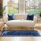 AMTOVO Faux Fur Rug, Dark Blue Ultra Soft Fluffy Shag Sheepskin Rug, 2 x 6 ft Runner Area Rugs for Bedroom Sofa Throw Cushion Room Decor, Rectangle
