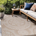 Medallion Outdoor Rug 8x10 Washable Outside Carpet for Indoor Patio Porch Waterproof Easy Cleaning Non Shedding Area Rugs Beige 8 x 10