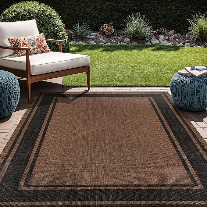 Beverly Rug Outdoor Rug 6x9 Modern Bordered Area Rugs for Indoor and Outdoor Patio Deck Porch Garden Waterproof Weather Sun Resistant Washable Outside Carpet (6 x 9 Gold)