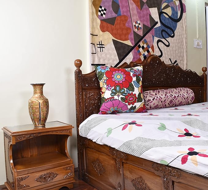 Floral Pillow Cover Handembroidered Wool 18x18 (Retro Floral Pillow Cover)