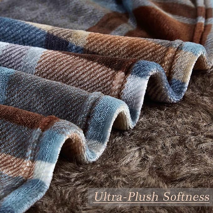 MERRYLIFE Throw Blanket Plaid Sherpa | Ultra-Plush Soft Colorful Oversized | Decorative Couch Travel Blanket | Large Size(60" 90", Greenland)