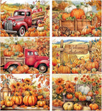 Fall Placemats Set of 6 Thanksgiving Pumpkin Plastic Table Mats Farmhouse Rustic Place Mats Sunflower Dinner Mat Autumn Seasonal Holiday Party Decoration for Indoor Outdoor Party Kitchen Dining
