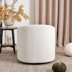 KINWELL 32" Wide Modern Boucle Swivel Barrel Chair, No Assembly Round Upholstered Swivel Accent Armchair for Living Room, Bedroom, Office (White)