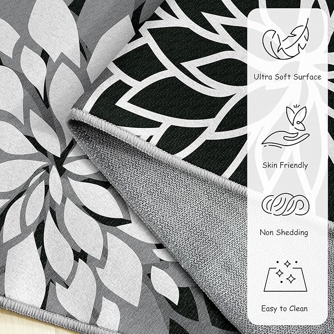 Area Rug 2x3 Black White Washable Entry Small Rug Multicolored Tropical Botanical Modern Floral Indoor Kitchen Door Mat Entrance Carpet Non Slip for Bedroom Living Room, Porch