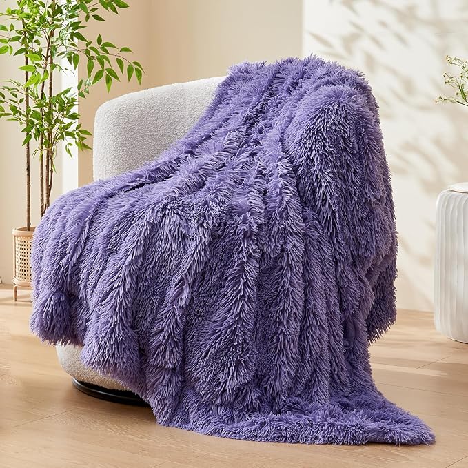 GONAAP Fuzzy Faux Fur Throw Blanket Twin Size Lavender Super Soft Cozy Plush Fuzzy Shaggy Blanket for Couch Sofa Bed (Lavender, Twin(60"x80"))