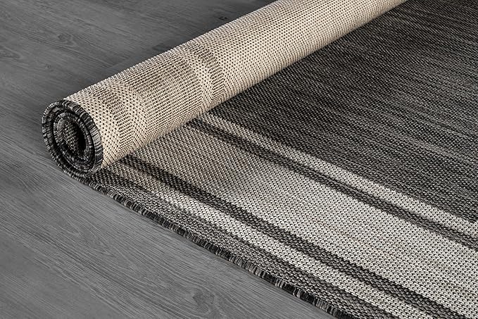 Beverly Rug Outdoor Rug 5x7 Modern Bordered Area Rugs for Indoor and Outdoor Patio Deck Porch Garden Waterproof Weather Sun Resistant Washable Outside Carpet (5 x 7 Dark Gray)