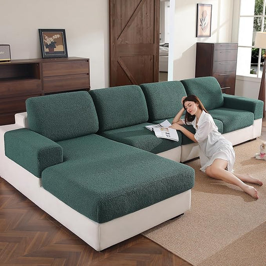 Couch Cushion Covers for Sectional Sofa, Stretch Soft Sofa Slipcovers Washable Wear-Resistant Universal Furniture Protector for Living Room(1 Piece Back Couch Cover, Green)