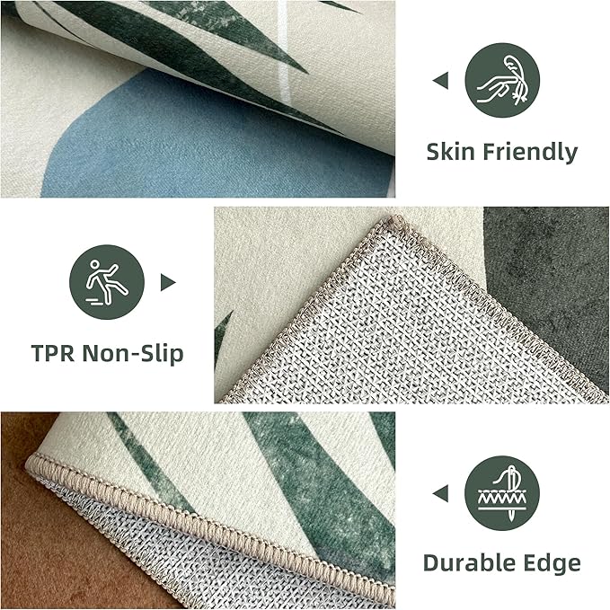 Indoor Outdoor Area Rug, Mid Century Outdoor Patio Rug, Washable Abstract Art Leaves Eucalyptus Rugs, Non-Slip Carpet for Camping, Living Room, Bedroom, Deck(5x8)