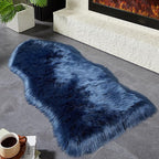AMTOVO Faux Fur Rug, Dark Blue Area Rug, Fluffy Sheepskin Rug, Fuzzy Ultra Soft 2 x 4 ft Shag Rugs for Bedroom Sofa Throw Cushion Room Decor, Sheepskin