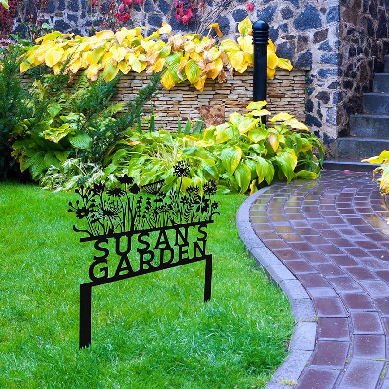 Custom Flowers Metal Garden Decor, Sign for Flower Beds, Personalized Flowers Garden Sign with Stakes, Metal Yard Art, Gift for Grandmother, Patio Decor, Farmhouse Decorations, Mom Gift