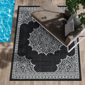 CAMILSON Outdoor Rug, 5x7 Medallion Black White Modern Area Rugs for Indoor and Outdoor Patios, Kitchen and Hallway Mats, Washable Porch Deck Outside Carpet (Medallion Black, 5 x 7)