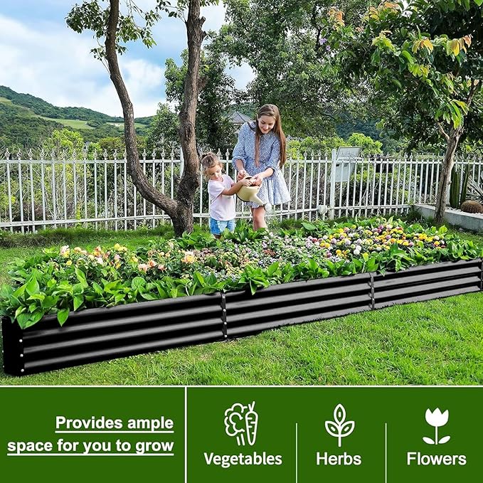 Land Guard 12×4×1ft Galvanized Raised Garden Bed Kit for Vegetables 2 Pack, Galvanized Super Large Metal Planter Raised Garden Boxes Outdoor (Gray)