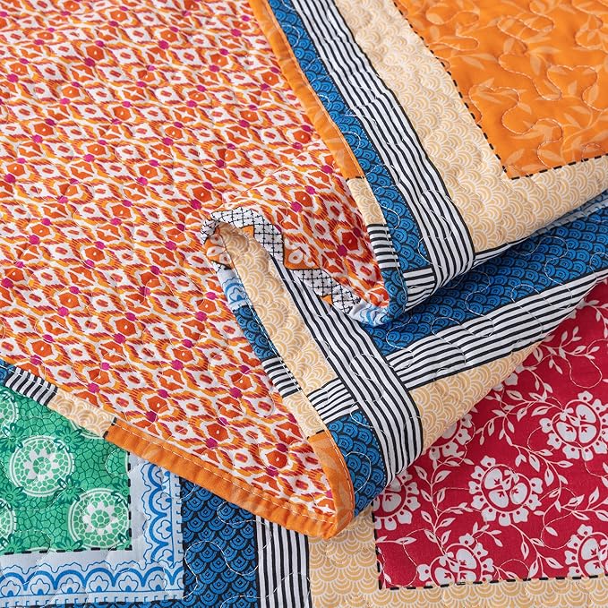 NEWLAKE Quilt Bedspread Sets - Bohemian Farmhouse Pattern Reversible Coverlet Set, Queen Size