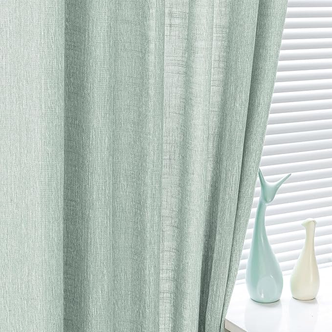 MYSKY HOME Living Room Curtains 84 Inches Long Semi Sheer Light Filtering Privacy Drapes for Bedroom Rod Pocket Textured Boho Home Decor, Backdrop Curtain for Parties, 50" x 84", Aqua, 2 Panels