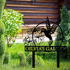 Custom Hummingbird Metal Garden Decor, Personalized Bird with Stakes Garden Sign, Flower Design Personalized Garden Sign, Custom Garden Name Sign, Home Gift, Large Outdoor Decor, Patio Decor