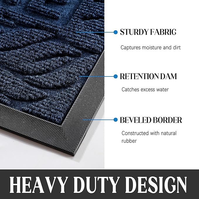 Yimobra Welcome Front Door Mat Outdoor, Heavy Duty Sturdy Non Slip Doormats, Rubber Backing, Low-Profile Entrance Rugs, Absorbent Resist Dirt, Easy Clean Patio Garage Floor Mats, 47X24 Inch, Blue