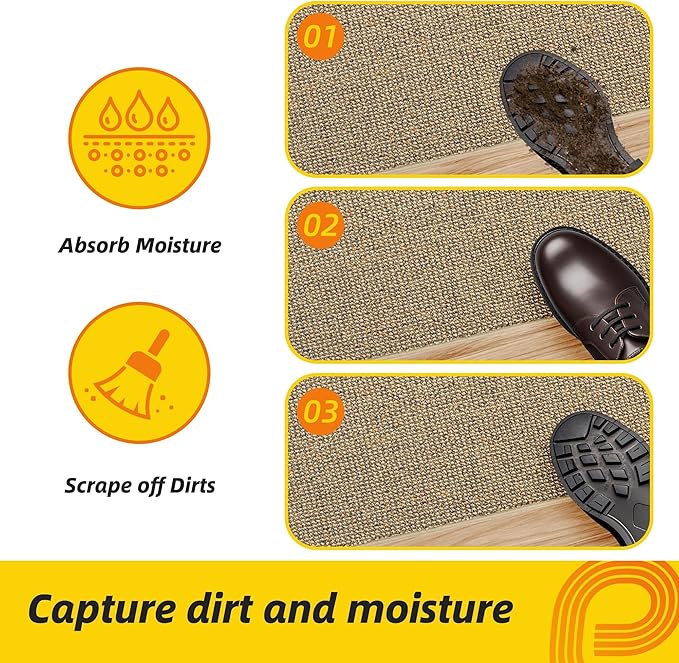 JSEI Dirt Trapper Door Mat 24"x60" Non-Slip Washable Entrance Mat, Dog Doormats, Absorbent & Fade-Resistant Floor Mats, Low Profile Welcome Mats for Entryway, Front Door, and Inside Entrance, Beige