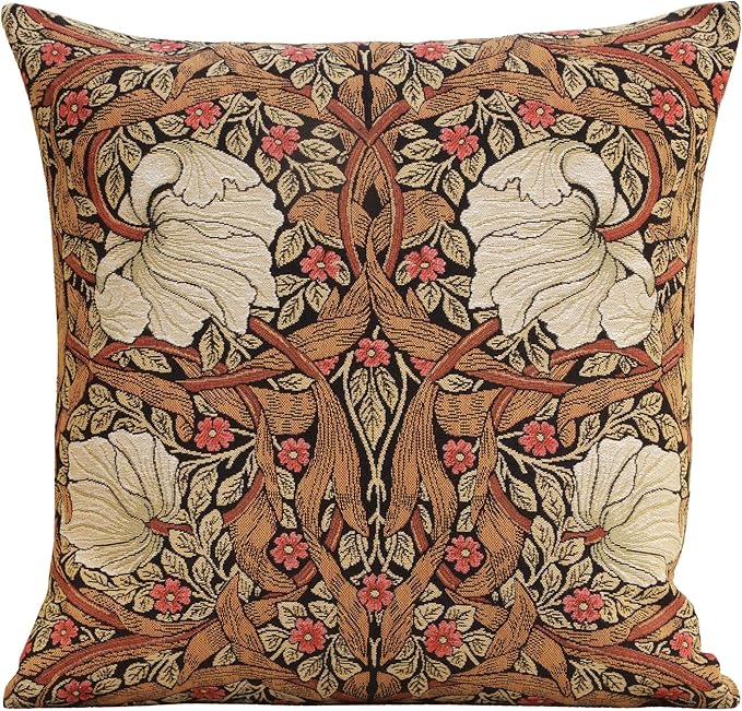 Charlotte Home Furnishings Pimpernel Tobacco Brown Floral Throw Pillow Cover 18” x 18” – Botanical Tapestry Cushion Cover for Sofa or Bed | Jacquard Woven in Europe | Insert Not Included