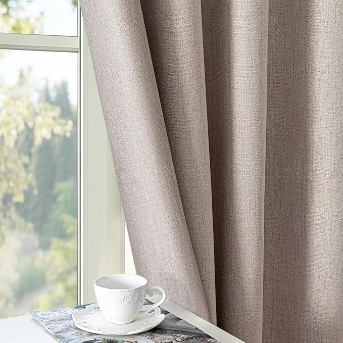 Blackout Curtains 84 Inch Length 2 Panels Set, 100% Black Out Textured Thermal Curtains, Grommet Privacy Light Blocking Drapes for Living Room Bedroom Luxury Decor(52W × 84L inch, Beige)