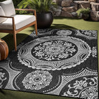 Medallion Outdoor Rug 5x7 Washable Outside Carpet for Indoor Patio Porch Waterproof Easy Cleaning Non Shedding Area Rugs Black 5 x 7
