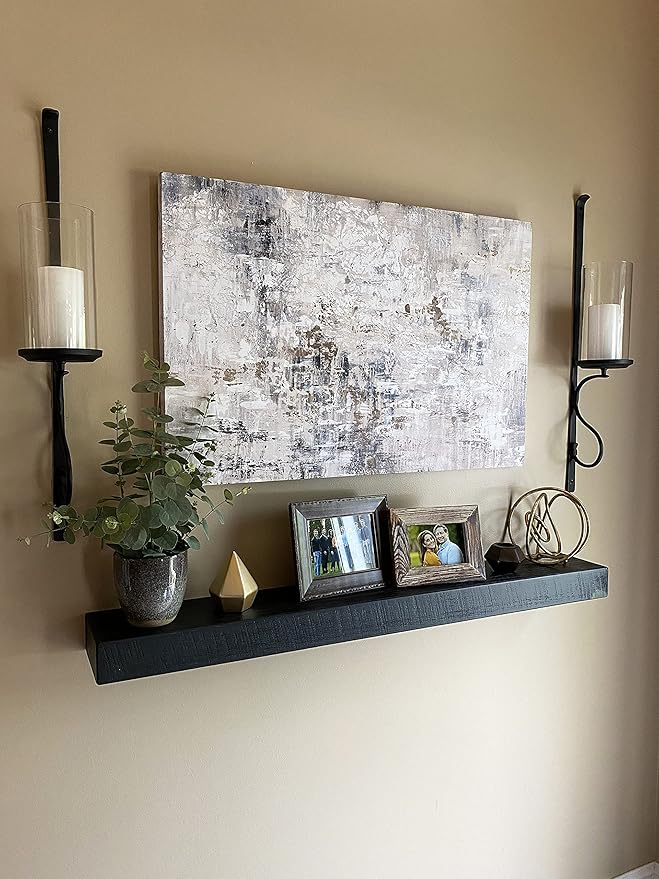 joelsantiques - 54 Inch Wooden Floating Shelves for Wall - 54x8x2 in - Made of Natural Wood - Long Heavy Duty Rustic Wall Shelves for Bedroom - Perfect for Living Room, Kitchen - Black