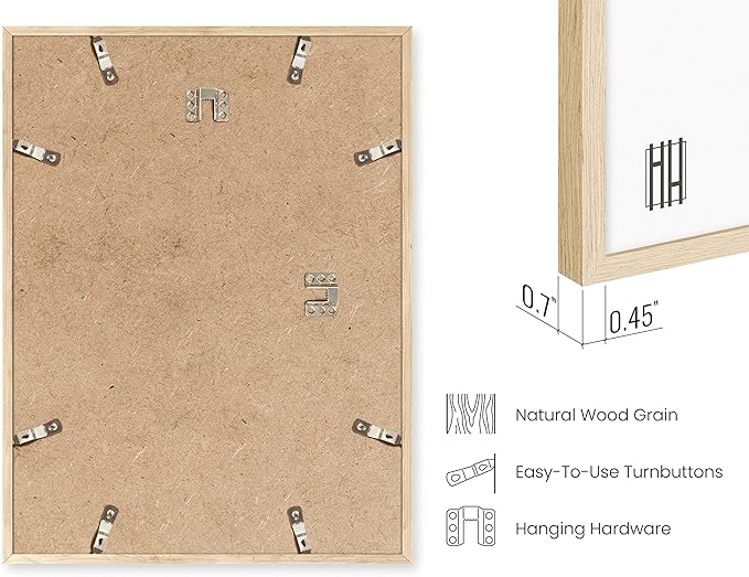 HAUS AND HUES 11"x14" Beige Oak Wood Frames Set of 6-11x14 Poster Frame, 11x14 Picture Frame Set of 6, 11 x 14 Frame Art, Wood Wall Art Frames