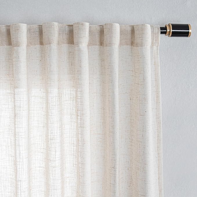 MYSKY HOME Living Room Curtains for Windows, Semi Sheer Linen Curtains Boho Room Decor Sliding Glass Patio Doorways Light Filtering Privacy Protect Soft Texture, 100" x 90", Linen, 1 Panel