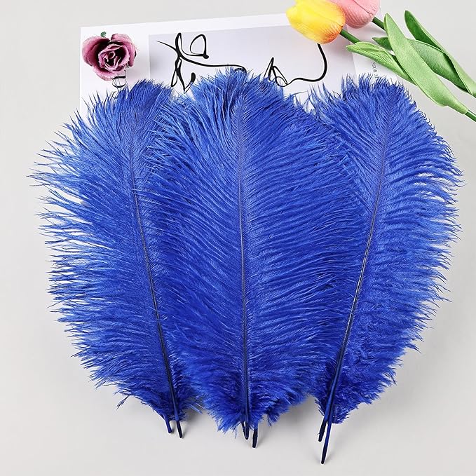 THARAHT Blue Ostrich Feathers 12pcs Natural Bulk 10-12Inch 25cm-30cm for Crafts Wedding Party Centerpieces Easter Gatsbi and Home Decoration Feathers