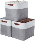 DECOMOMO Storage Baskets | Large Storage Bins 54.5L Fabric Baskets for Organizing Laundry Nursery Toys Cloth Linen Closet Organizers with Handles (Grey and White, XXXL - Jumbo/3P - 17" x 13" x 15")