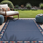 Beverly Rug Outdoor Rug 8x10 Modern Bordered Area Rugs for Indoor and Outdoor Patio Easy to Clean Non Shedding Living Room Porch Garden Washable Outside Carpet (8 x 10 Blue)