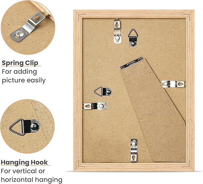 upsimples 5x7 Picture Frame, Natural Solid Wooden Picture Frames, Display 4x6 with Mat or 5 x 7 Without Mat, Wall or Tabletop, 1 Pack, Natural
