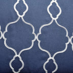 MIUCO Moroccan Embroidery Semi Sheer Curtains Faux Linen Grommet Window Curtains for Living Room 52 x 63 Inch 2 Panels, Navy Blue