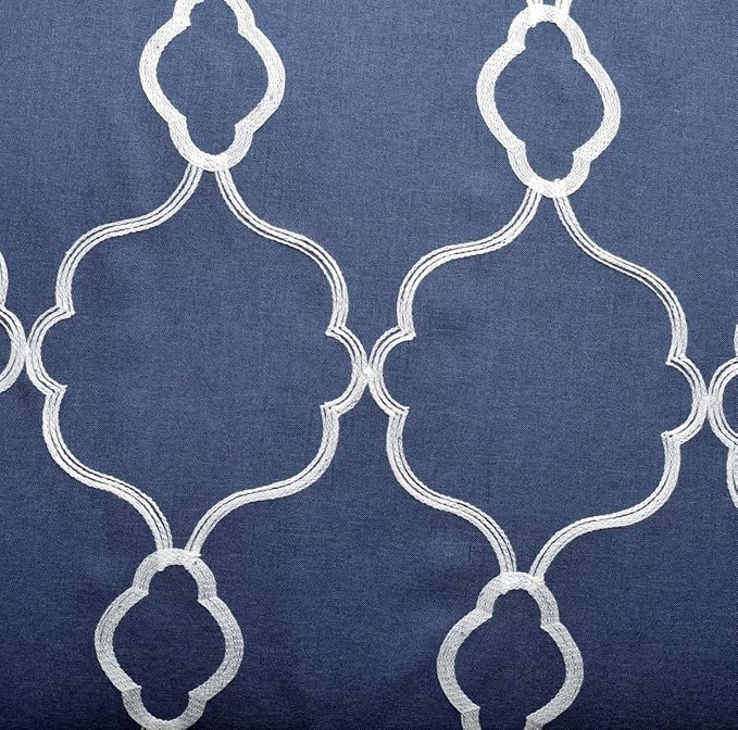 MIUCO Moroccan Embroidered Semi-Sheer Curtains Faux Linen Grommet Window Panels for Doors 52 x 95 Inch 2 Panels, Navy Blue