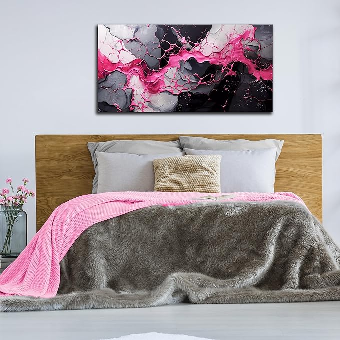GUGIKA Abstract Wall Art for Living Room, Pink Canvas Wall-Art for Girls Bedroom, Print Paintings, Size 20x40 Inches