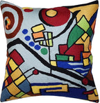 Kandinsky Decorative Pillow Cover Coastal Hand Embroidered Abstract Toss Pillows Farmhouse Chair Cushion Contemporary Pillowsham Mid-Century Chair Cushions Wool Size 18x18