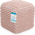 BIRDROCK HOME Buds Pouf Foot Stool Ottoman - Knit Bean Bag Floor Chair - Cotton Braided Cord - Great for The Living Room, Bedroom and Kids Room - Small Furniture (Dusty Rose - Buds)