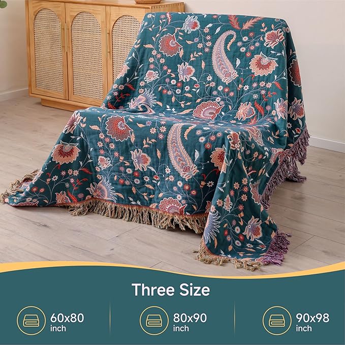 Boho Large Cotton Throw Blanket 80''x90'',Ultra Soft Rustic Quilt,Sofa Throw Cover with Tassels,Farmhouse Lightweight Knitted Throw for Bed,Travel,Couch,Home Decor