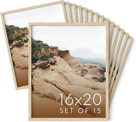 Haus and Hues 16x20 Natural Oak Wood Picture Frames Set of 15 - Premium Bulk Picture Frames 16x20 Bundle - Elegant Gallery Wall Frame Set for Posters, Art Display - Ideal for Wall Decor in Home &
