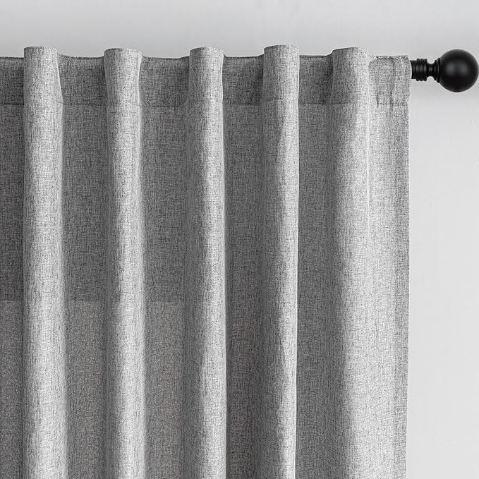 MYSKY HOME 95 Inch Sliding Door Curtains Farmhouse Light Filtering Privacy Curtain Drapes for Patio Door Living Room, Linen Look Texture Fabric Soft Bohemian Draperies, 50x95, Dove Grey, 2 Panels
