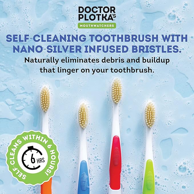 MOUTHWATCHERS Soft Flossing Manual Toothbrush for Adults, 2 Pack, Blue, Ultra Clean, Good for Sensitive Teeth and Gums, by Dr. Plotka's