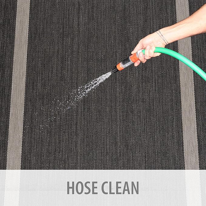 CAMILSON Outdoor Rug 10x14, Large Modern Outside Rugs for Patios Porches Waterproof Durable Washable Non-Shedding, Easy-to-Clean Indoor Outdoor Area Carpet (10 x 14, Bordered - Dark Gray/Light Gray)