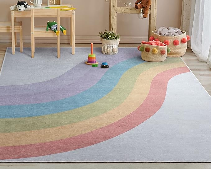 Well Woven Kids Rainbow Rug, 5' x 7', Multi Color