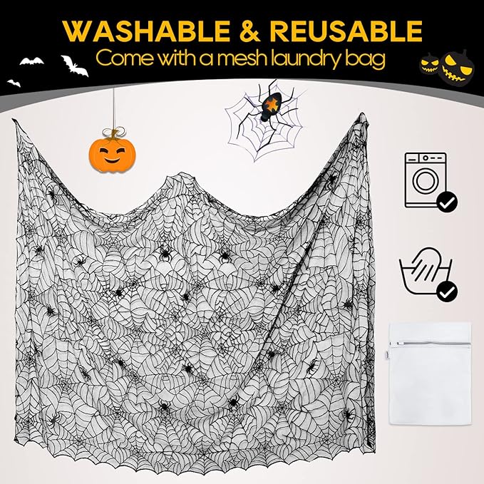 eZAKKA Halloween Table Cloth, 60"x104" Spider Webs Tablecloths Black Tablecloth Lace Fabric Table Cloths Spooky Table Cover for Rectangle Tables for Parties Gothic Halloween Home Decorations