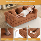 Convertible Sleeper Sofa Bed with Pillow, 4-in-1 Corduroy Folding Mattress Couch with Fixed-Shape Frame, Futon Fold Out Floor Sofa Cama Lounge Couch for Living Room Bedroom, Orange