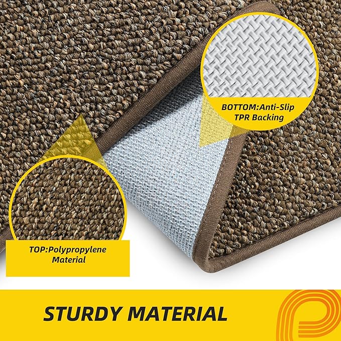 JSEI Dirt Trapper Door Mat 24"x36" Non-Slip Washable Entrance Mat, Dog Doormats, Absorbent & Fade-Resistant Floor Mats, Low Profile Welcome Mats for Entryway, Front Door, and Inside Entrance, Brown