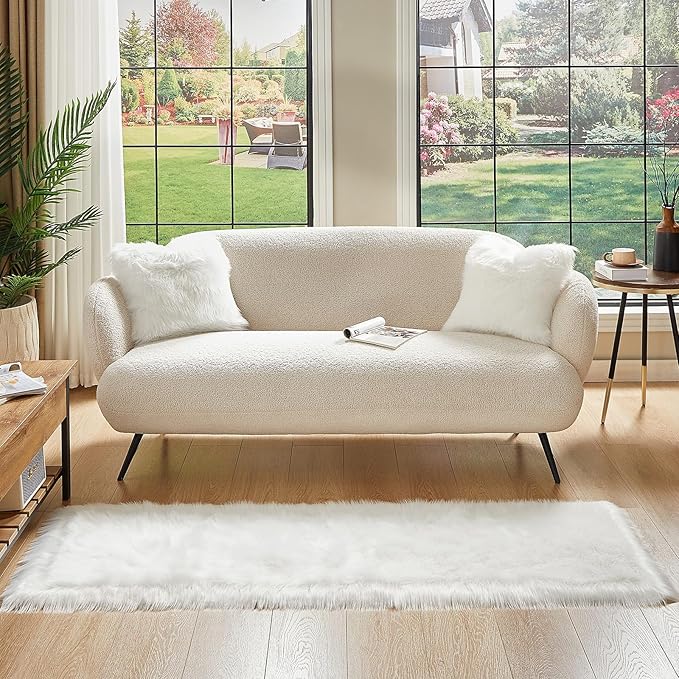 AMTOVO Faux Fur Rug, White Ultra Soft Fluffy Shag Sheepskin Rug, 2 x 6 ft Runner Area Rugs for Bedroom Sofa Throw Cushion Room Decor, Rectangle