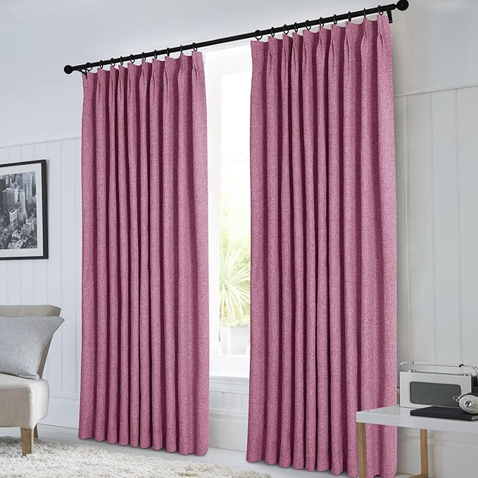 Macochico Pinch Pleated 100% Blackout Curtains Lilac Linen Curtains for Bedroom Living Room Farmhouse Thermal Insulated Window Panels Pleated Curtains with Hooks and Tieback 52”Wx72”L 1 Panel