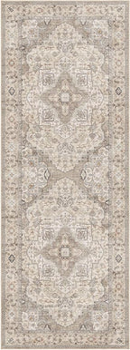 Washable 2x6 Runner Rug - Area Rugs Neutral Vintage Distressed Floral Farmhouse Boho Large Soft Floor Rug Indoor Carpet for Hallway Entryway Bedroom Kitchen - Brown/Multi