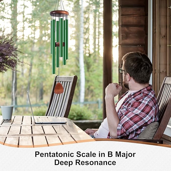 Large Aluminium Wind Chimes 37 Inches to Create a Zen Atmosphere Suitable for Outdoor, Garden, Patio Decoration. Classic Wind Chimes with Wind Catcher Suitable as A Gift for Unisex(Green)